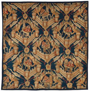 Fragment de tapisserie héraldique représentant les Armes de Beaufort, Turenne et Comminges, réalisée à Paris ou Arras - French School