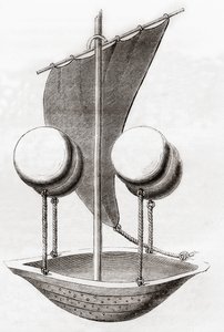 Concept de bateau volant de Francesco Lana de Terzi vers 1670, extrait de Les Merveilles de la Science, publié vers 1870 (lithographie)