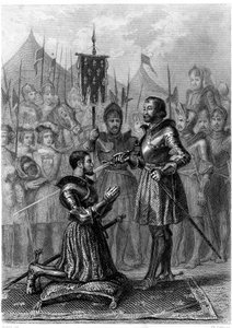 François 1er, chevalier armé après la bataille de Marignan (1515). 19ème siècle (gravure) - French School