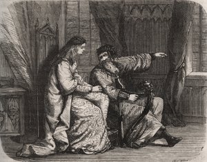 Frédégonde (545-597) confie ses préoccupations au joueur de harpe Barbantini car son amant Chilpéric (alors le roi des Francs Chilpéric Ier (543-597), ne l