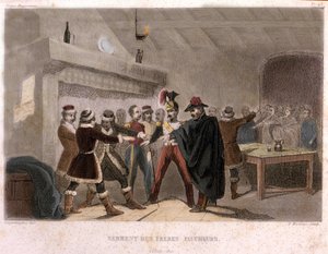 Franc-maçonnerie : le serment des frères faucheurs à Potok en 1821. Gravure tirée de « Histoire pittoresque de la franc-maçonnerie et des sociétés secrètes anciennes et modernes » par F.-T. B. Clavel. Pagnerre, éditeur. 1843. - French School