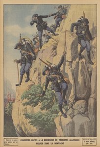 Chasseurs alpins français recherchant des touristes allemands perdus dans les Alpes - French School
