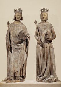Roi de France Charles V et Jeanne de Bourbon (pierre) - French School