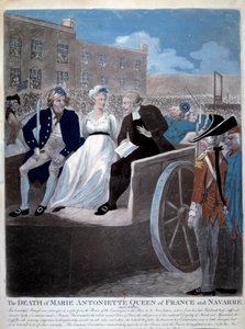 Révolution française : la reine de France Marie Antoinette (1755-1793) est emmenée à la guillotine. Gravure de 1793. Paris, Bibliothèque de l