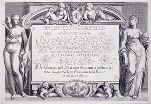 Calligraphie française : Poecilographie, frontispice, par Baptiste de Beaugrand en 1606 - French School