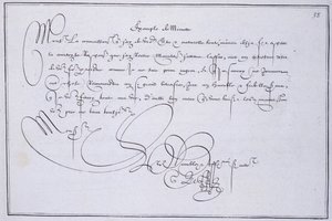 Calligraphie française : Technographie, « exemple de minute » par Guillaume Le Gangneur vers 1599. Bibliothèque historique de la ville de Paris. - French School
