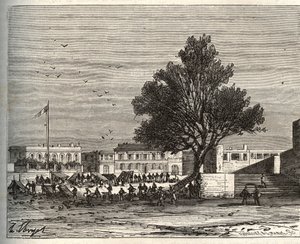 Colonies françaises en Afrique - Place du gouvernement à Gorée - gravure dans "La France illustrée : géographie, histoire, administration statistique" par V.A. Malte-Brun. 1884