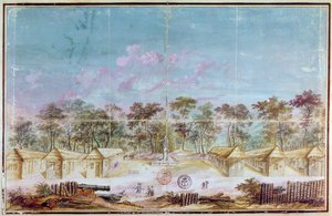 Colonisation française sur la plage de Kourou, Guyane en 1763 - French School