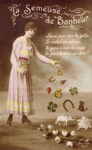 Carte postale française représentant La Semeuse de Bonheur, 29 mars 1914 - French School