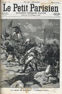 Soldats français au Soudan : mai 1898. Sac de Sikasso par le colonel Audeoud (Soudan). La prise de Sikasso. Couverture de « Le Petit Parisien » de juin 1898. - French School