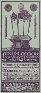 Carte de commerce française faisant la publicité des stylos, porte-stylos et crayons propulseurs Aikin Lambert - French School