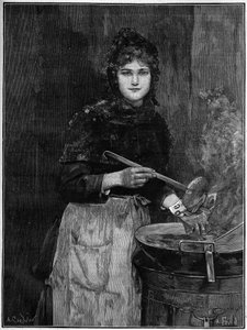 Marchand de pommes de terre frites ; gravure de 1888 d