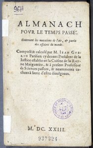 Frontispice du livre "Almanach pour le temps passé", par Jean Guerin
