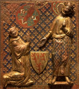 Plaque funéraire : Guy de Meyos agenouillé devant Saint Louis (Louis IX de France) - French School