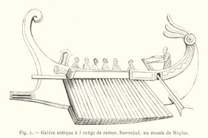 Galère antique à 3 rangs de rames, bas-relief, au musée de Naples - French School