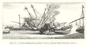 Galère attaquant un grand navire; d