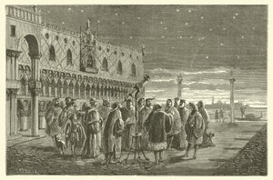 Galilée montre les satellites de Jupiter aux sénateurs de Venise (gravure) - French School