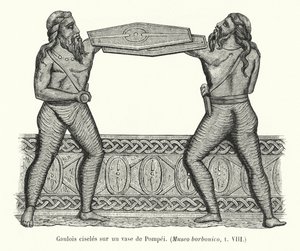 Gaulois ciselés sur un vase de Pompéi (gravure) - French School