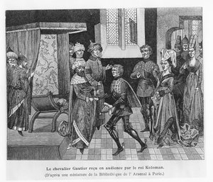Gautier reçu par le roi Koloman de Hongrie (gravure) - French School