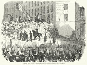 Le général Lamoricière négociant avec des ouvriers armés défendant leur barricade devant la caserne Saint-Martin, Paris, 23 juin 1848