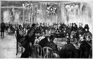 Vue générale de la salle de jeux du casino de Monte Carlo. Gravure dans "Le Monde Illustré" - French School