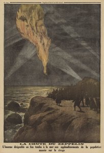 Zeppelin allemand abattu en flammes par des tirs antiaériens et s
