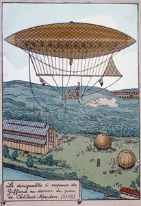 Aérostat à vapeur dirigeable de Giffard au-dessus du parc de Chalais