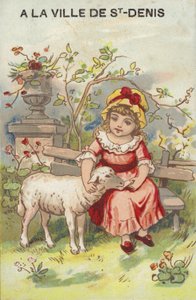 Fille caressant un agneau - French School