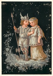 Fille et garçon en costume nordique ou germanique - French School