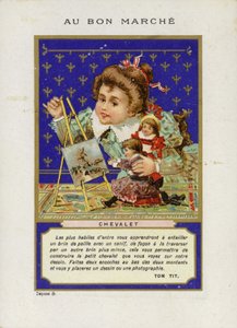 Fille jouant avec des poupées en peignant, Chevalet - French School