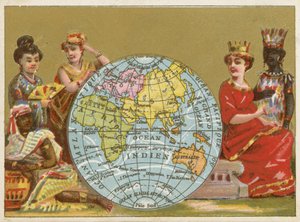 Globe - carte de commerce française du 19ème siècle - French School