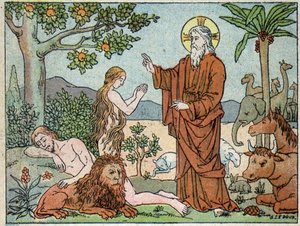 Dieu : 6e jour de la création - dans « Sainte Histoire en 120 images », éd. Maison de la Bonne Presse, Paris - French School