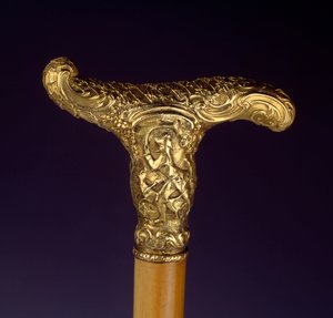 Poignée de canne en argent doré. Scène de chasse. France - French School