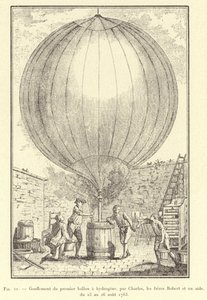 Gonflement du premier ballon à hydrogène, par Charles, les frères Robert et un aide, du 23 au 26 août 1783 - French School