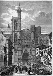 Architecture gothique : vue de la Cathédrale Notre-Dame de Clermont-Ferrand (Clermont-Ferrand), Puy-de-Dôme (63), lors de la visite de Napoléon III et de l