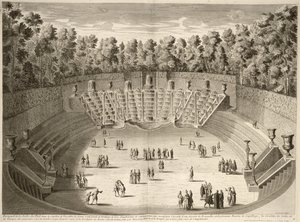 Bosquet de la Salle du Bal, Versailles, de Les Plans, Profils et Élévations des Ville et Château de Versailles, gravé par Lucas, publié vers 1715 - French School
