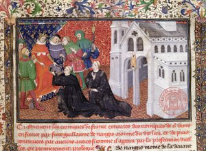 Guillaume de Nangis (d.130003) présente son livre à Philippe IV (1268-1314) le Bel, roi de France de 1285-1314 - French School