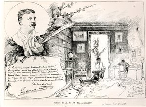 Guy de Maupassant (1850-93) et son bureau - French School