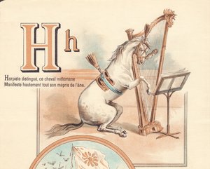 H : Harpiste distingué, ce cheval mélomane manifeste hautement tout son mépris pour l
