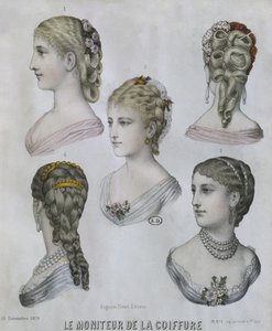 Coiffures, illustration du Moniteur de la Coiffure, 10 décembre 1879 - French School