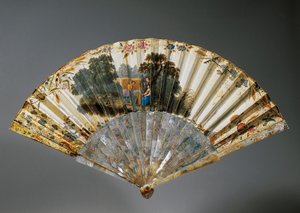 Éventail avec allégories des quatre saisons, feuille de peau de chèvre et côtes en nacre