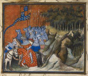 Le roi Richard II adoube Henri de Monmouth pendant la campagne irlandaise, du Livre de la Capture et de la Mort du roi Richard II - French School