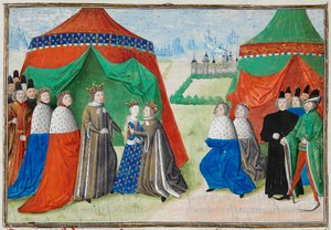 Richard II rencontre sa jeune épouse, Isabelle de France, des Chroniques de Froissart - French School
