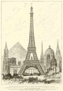 Hauteur comparée de la Tour Eiffel (300 mètres) et des principaux monuments du monde - French School