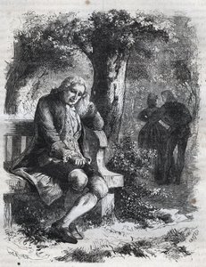 Jean-Jacques Rousseau surprend sa compagne Marie-Thérèse Le Vasseur en plein adultère. Gravure de 1871 dans "Histoire Des Cocus Célèbres" de Henry de Kock - French School