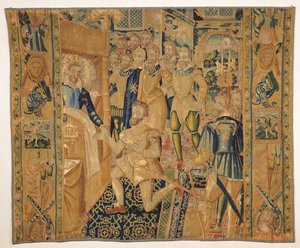 Henri III de Valois remettant les insignes du pouvoir à Henri III de Bourbon - French School