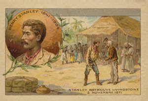 Henry Stanley trouvant David Livingstone en Afrique le 3 novembre 1871 - French School