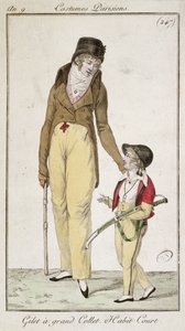 Gilet à col haut et redingote courte, des Costumes Parisiens, 1801