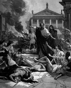 Hippocrate, médecin grec, arrive à Athènes pour combattre la peste en allumant de grands feux - French School