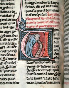 Initiale historiée représentant un homme vomissant